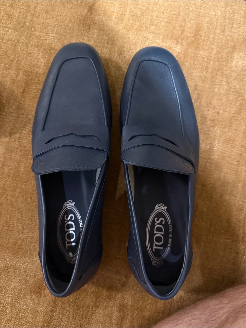 Tod's Navy Blue Leather Penny Loafers